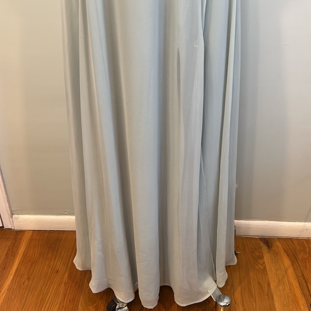 ✨HOST PICK✨David’s Bridal Dusty Sage Long Chiffon Surplice Tank Bridesmaid Dress - Picture 7 of 11